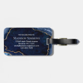 Moderne marinemonogram blauw goud geode Girly Bagagelabel (Achterkant horizontaal)