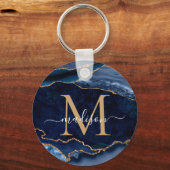 Moderne marinemonogram blauw goud geode Girly Sleutelhanger (Voorkant)