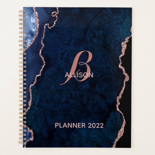 Moderne marinemonogram goudmage Roos Planner (Voorkant)