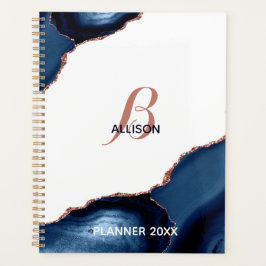 Moderne marinemonogram goudmage Roos Planner