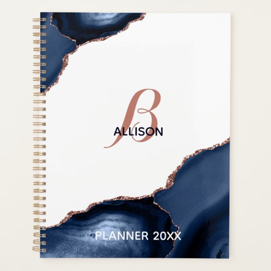 Moderne marinemonogram goudmage Roos Planner (Voorkant)