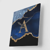 Moderne marinemonogram met blauwe goudmarmer vierkante klok (Hoek)