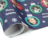 Moderne marineroodgroene foto kerstmis cadeaupapier (Rol Hoek)