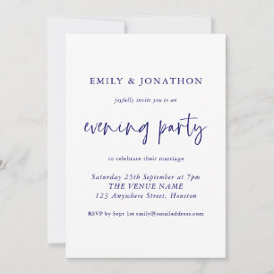 Moderne marinesamenblauw Script Evening Party Wedd Kaart
