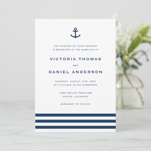 Moderne marinesblauwe anchor nautical Wedding Kaart (Staand voorkant)