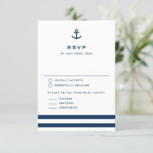 Moderne marinesblauwe anchor nautical Wedding RSVP Kaartje