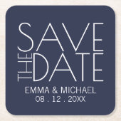 Moderne marinesblauwe bruiloft bespaart datum kartonnen onderzetters (Voorkant)