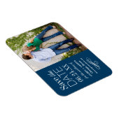 Moderne marinesblauwe bruiloft foto Save the Date Magneet (Rechterzijde)