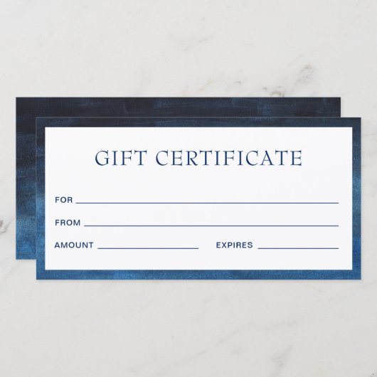 Moderne marinesblauwe business cadeaubon (Voorkant / Achterkant)