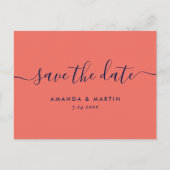 Moderne marinesblauwe en koraalbruiloft bespaart d aankondigingskaart (Voorkant)