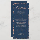 Moderne marinesblauwe en Roos goudbloedige bruilof Menu (Voorkant / Achterkant)