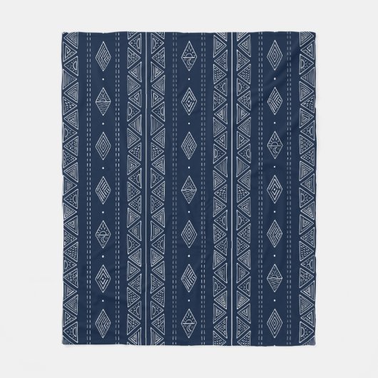 Moderne marinesblauwe en witte boho - tribale etni fleece deken (Voorkant)