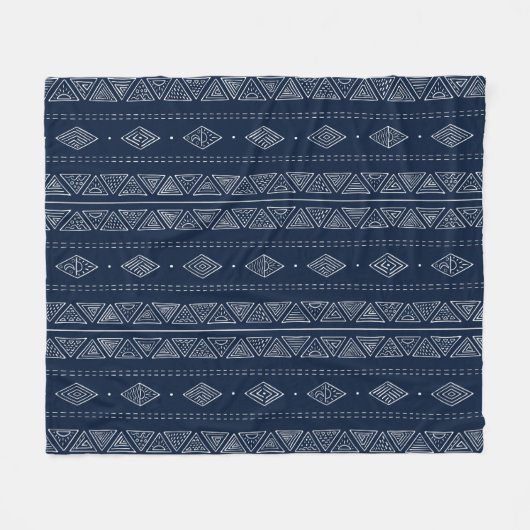Moderne marinesblauwe en witte boho - tribale etni fleece deken (Voorkant (Horizontaal))