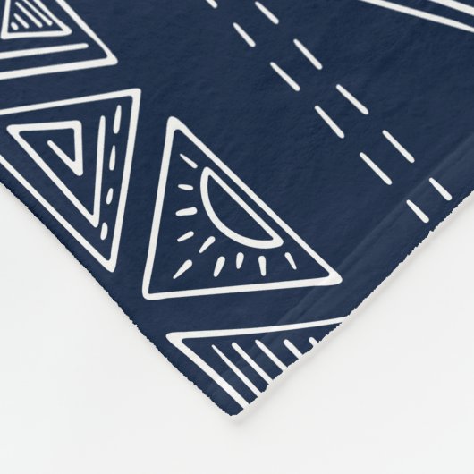 Moderne marinesblauwe en witte boho - tribale etni fleece deken (Hoek)