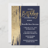 Moderne marinesblauwe gouden eenvoudige penseelstr kaart (Voorkant)