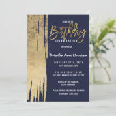 Moderne marinesblauwe gouden eenvoudige penseelstr kaart (Staand voorkant)