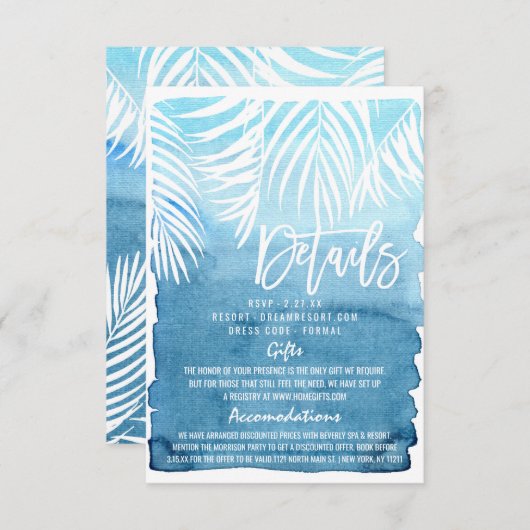 Moderne marinesblauwe goudpenseeldrukken huwelijks informatiekaartje (Voorkant / Achterkant)