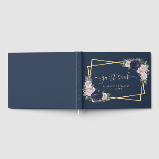 Moderne marinesblauwe goudweddenschap gastenboek (Volledig)