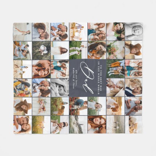 Moderne marinesblauwe multi-fotoscriptgift fleece deken (Voorkant (Horizontaal))