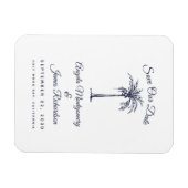 Moderne marinesblauwe palmstrand bruiloft sparen d magneet (Horizontaal)