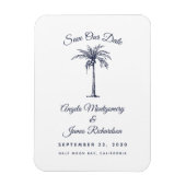 Moderne marinesblauwe palmstrand bruiloft sparen d magneet (Verticaal)