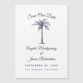 Moderne marinesblauwe palmstrand bruiloft sparen d magnetische uitnodiging (Voorkant)