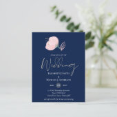 Moderne marinesblauwe roze roze goudweddenschappen briefkaart (Staand voorkant)