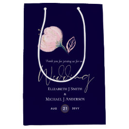 Moderne marinesblauwe roze roze goudweddenschappen medium cadeauzakje