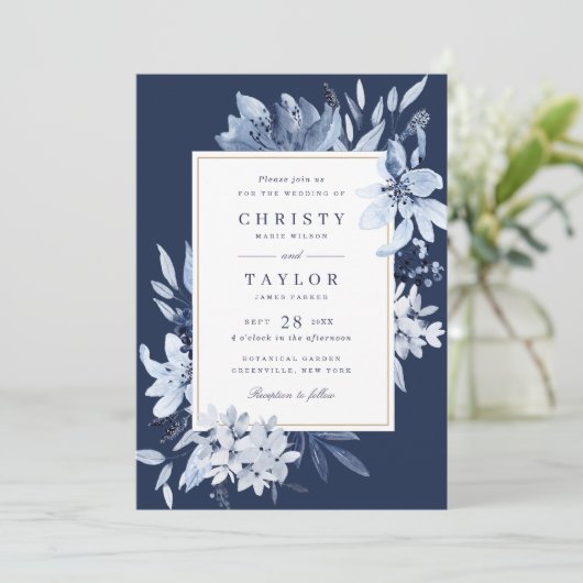 Moderne marinesblauwe Waterverf Kaart (Staand voorkant)