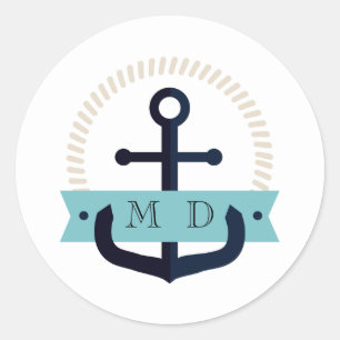 Moderne marinescheepvaartklasse Anchor Nautical Mo Ronde Sticker