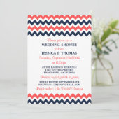 Moderne marineschower en koraal Chevron Wedding Kaart (Staand voorkant)