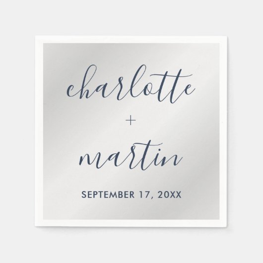 Moderne marineschower en Silver Verloving Wedding Servet (Voorkant)