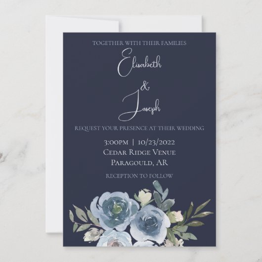 Moderne marineslag en babyblauw, klassieke bruilof kaart (Voorkant)