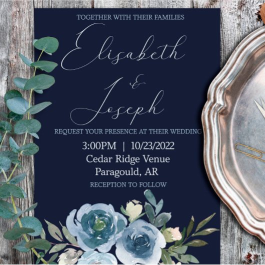 Moderne marineslag en babyblauw, klassieke bruilof kaart