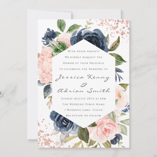 Moderne marineslag en bloedige Waterverf bruiloft Kaart (Voorkant)