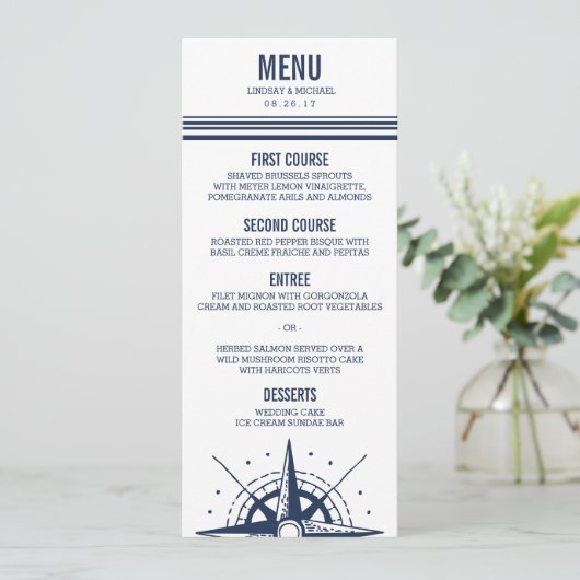 Moderne marineslag en witte bruinkompas menu (Staand voorkant)