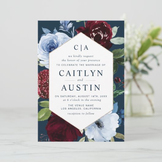 moderne marinesolfbloemen bruiloft kaart (Staand voorkant)