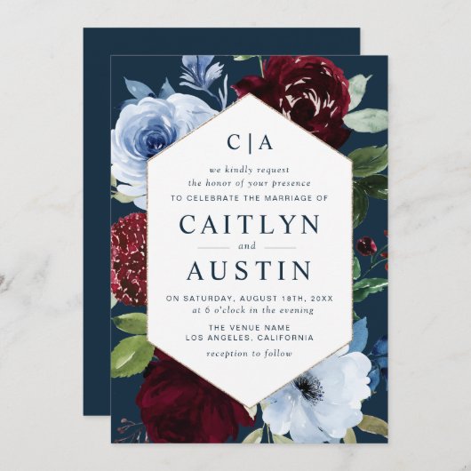 moderne marinesolfbloemen bruiloft kaart (Voorkant / Achterkant)