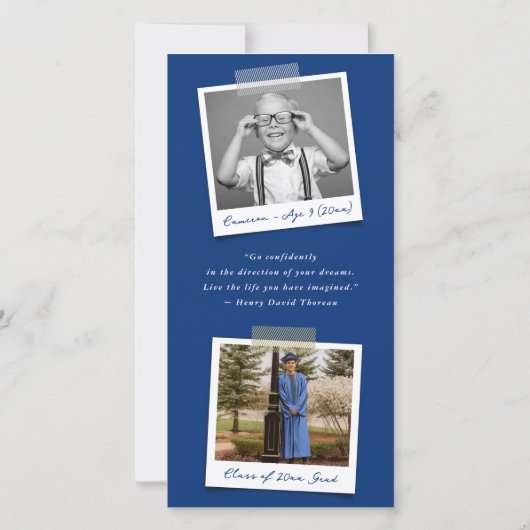 Moderne marinesonblauw beeldband Afstuderen Aankondiging (Achterkant)