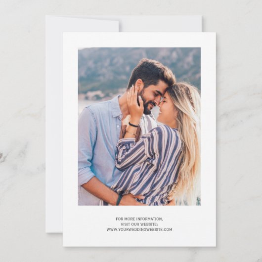 Moderne marinesonblauw-goudfotoweddenschap kaart (Achterkant)