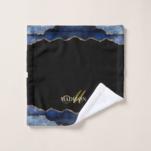 Moderne marinesonroge goudglitter geode monogram bad handdoek (Wasdoekje)