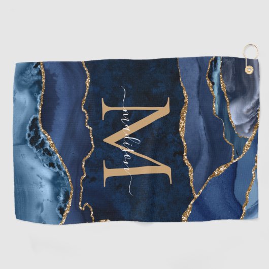 Moderne marinesonroge goudglitter geode monogram golfhanddoek (Horizontaal)