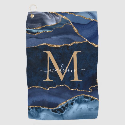 Moderne marinesonroge goudglitter geode monogram golfhanddoek (Voorkant)