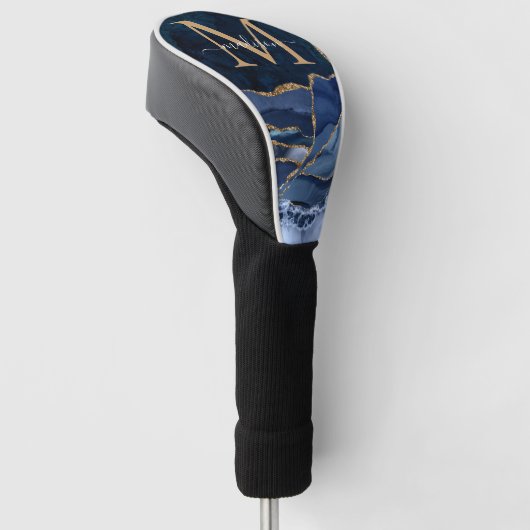 Moderne marinesonroge goudglitter geode monogram golfheadcover (Schuin)