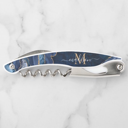 Moderne marinesonroge goudglitter geode monogram kurkentrekker (Achterkant)