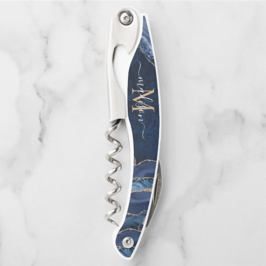 Moderne marinesonroge goudglitter geode monogram kurkentrekker (Voorkant)