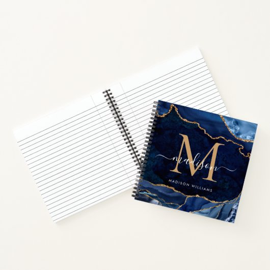 Moderne marinesonroge goudglitter geode monogram notitieboek (Binnen)