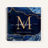 Moderne marinesonroge goudglitter geode monogram notitieboek (Voorkant)