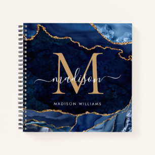 Moderne marinesonroge goudglitter geode monogram notitieboek
