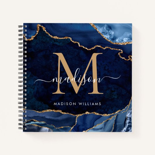 Moderne marinesonroge goudglitter geode monogram notitieboek (Voorkant)